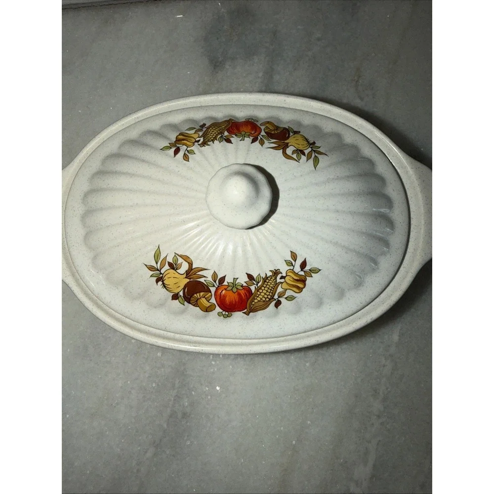 Vtg Stoneware Casserole Dish Lid  Made In Japan‎ Vegetable Harvest Ovenproof